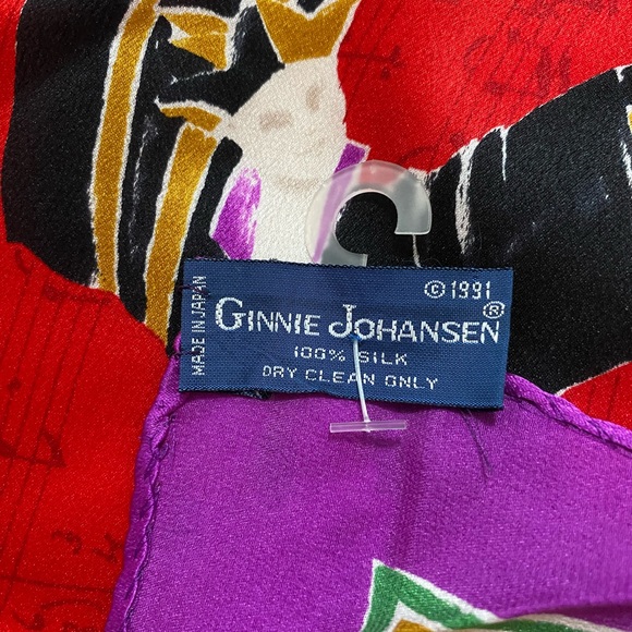 Vintage 100% silk scarf with world dance motif. Handmade. 34.5 inch square. - Picture 4 of 8